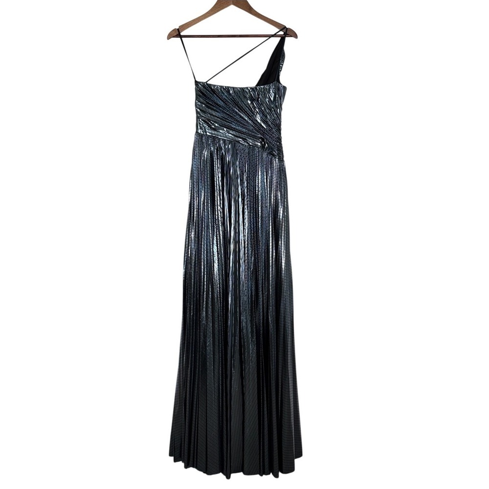 Halston Terese Metallic One Shoulder Gown Slate Gray Wedding Prom Size 4 - Picture 4 of 4